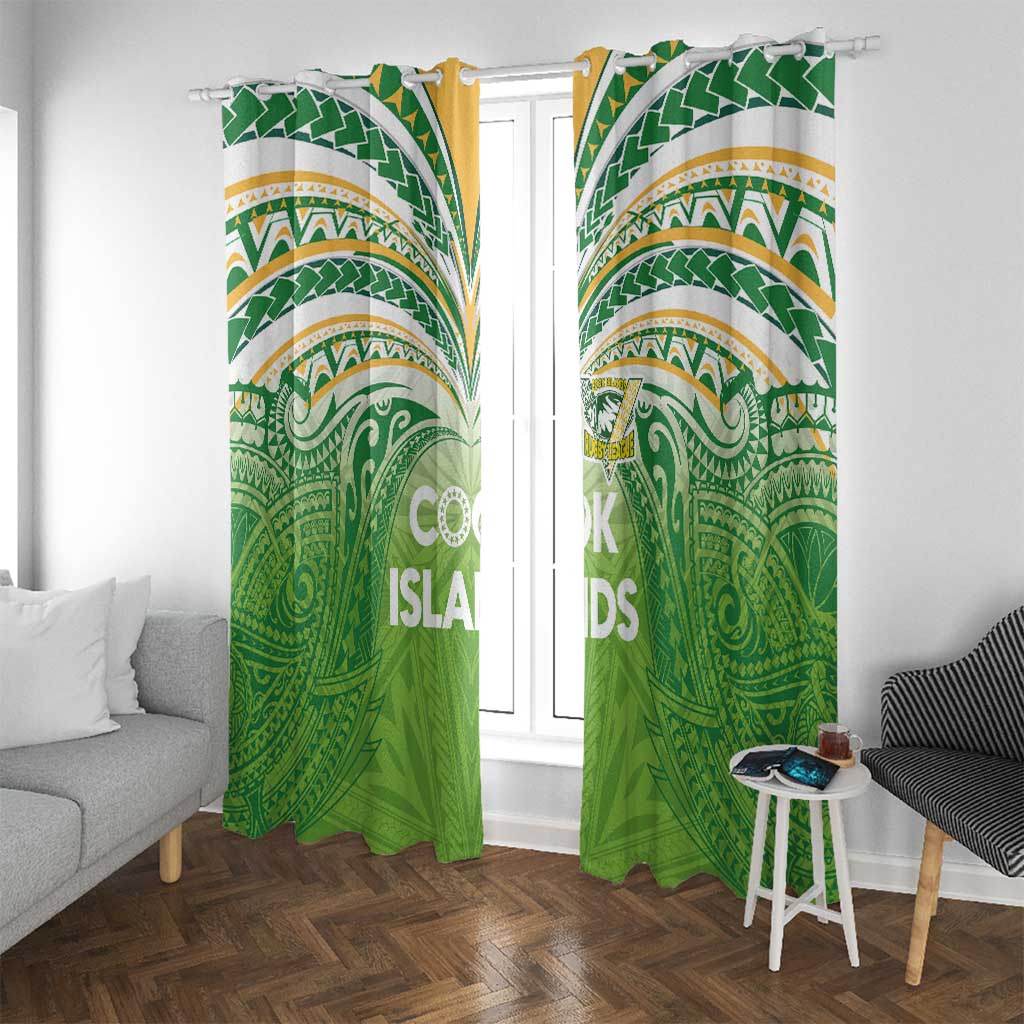 Cook Islands Rugby League Window Curtain Tatau Tribal Motifs-Light Green Color LT03 With Grommets Green - Polynesian Pride