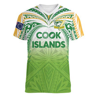 Custom Cook Islands Rugby League Women V-Neck T-Shirt Tatau Tribal Motifs-Light Green Color LT03 Female Green - Polynesian Pride