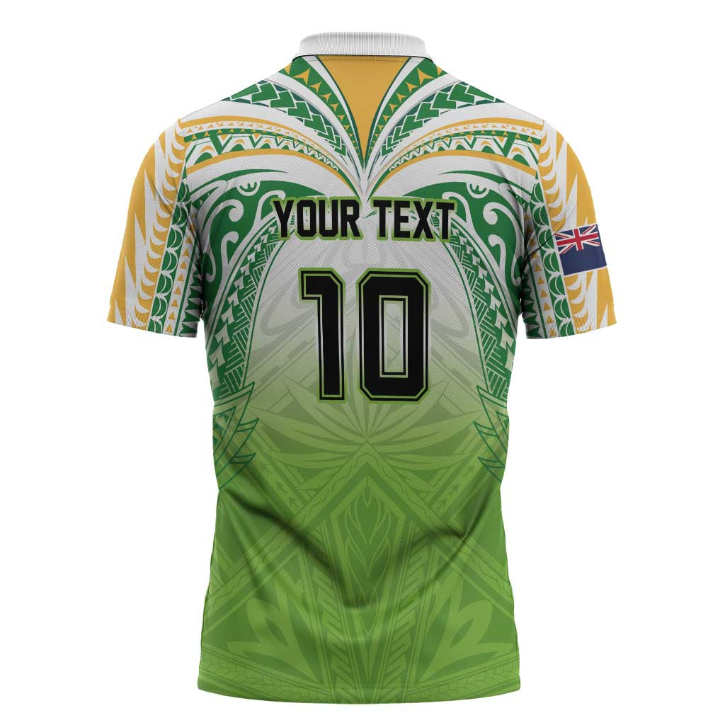 Custom Cook Islands Rugby League Zipper Polo Shirt Tatau Tribal Motifs-Light Green Color LT03 - Polynesian Pride