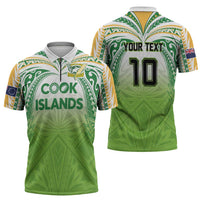 Custom Cook Islands Rugby League Zipper Polo Shirt Tatau Tribal Motifs-Light Green Color LT03 - Polynesian Pride