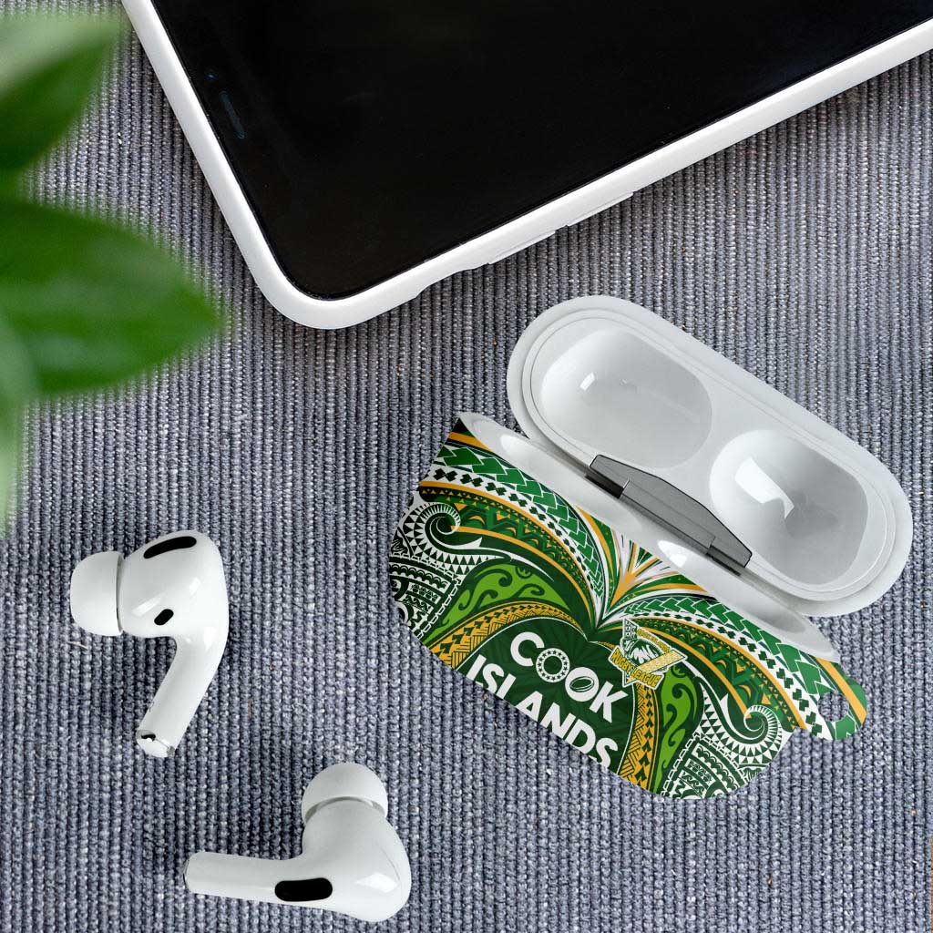 Cook Islands Rugby League AirPods Case Tatau Tribal Motifs-Dark Green Color LT03 - Polynesian Pride