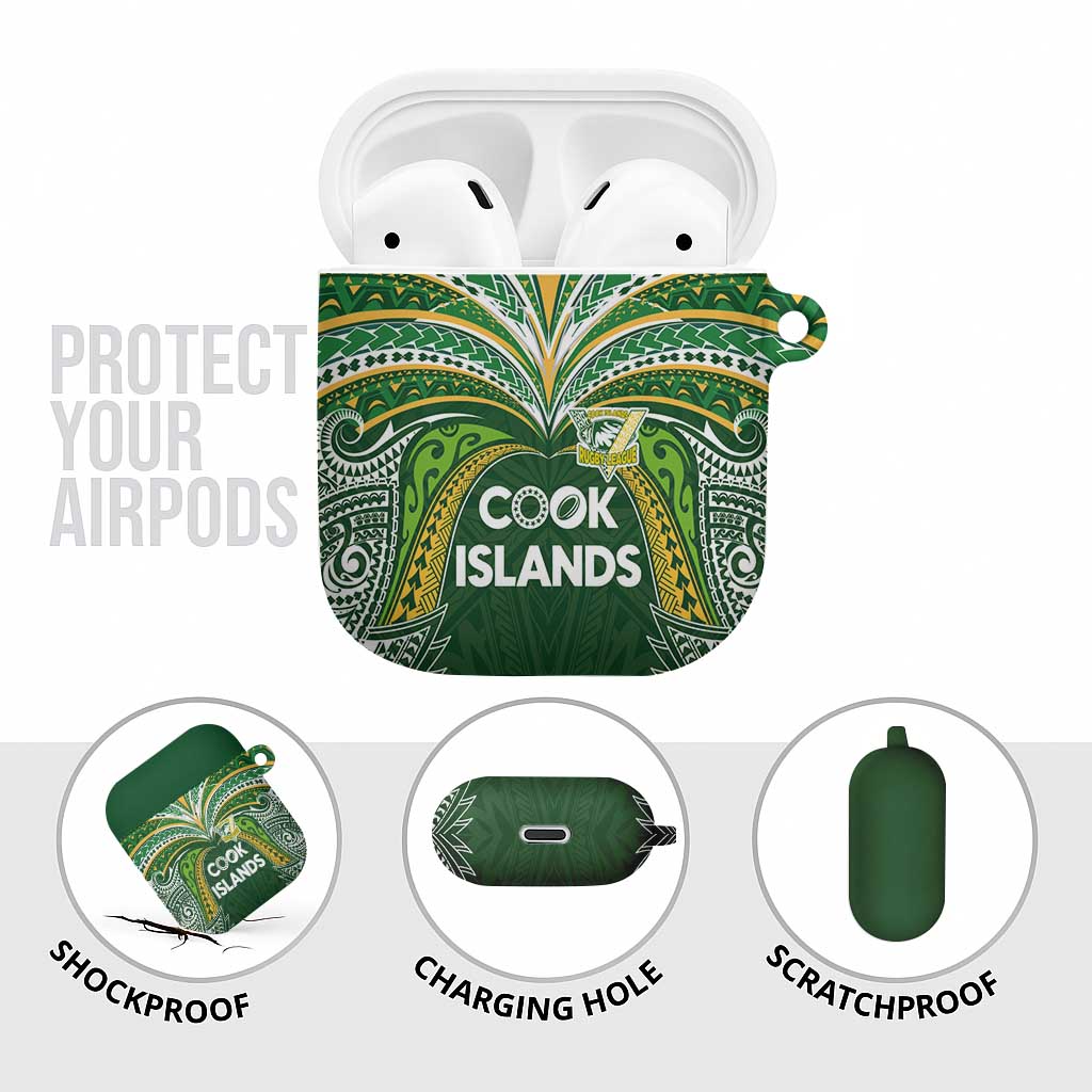Cook Islands Rugby League AirPods Case Tatau Tribal Motifs-Dark Green Color LT03 - Polynesian Pride