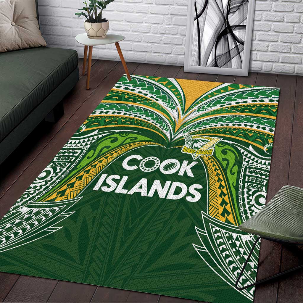Cook Islands Rugby League Area Rug Tatau Tribal Motifs-Dark Green Color LT03 Green - Polynesian Pride