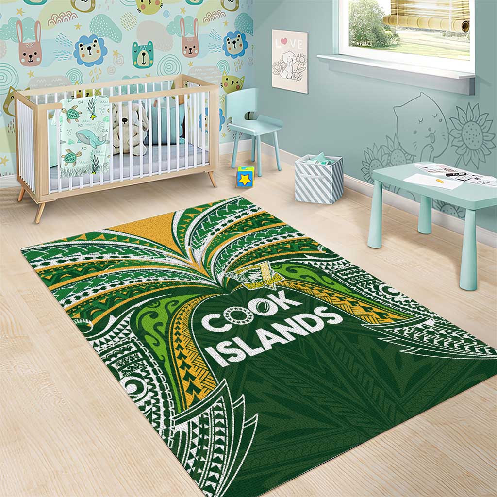 Cook Islands Rugby League Area Rug Tatau Tribal Motifs-Dark Green Color LT03 - Polynesian Pride