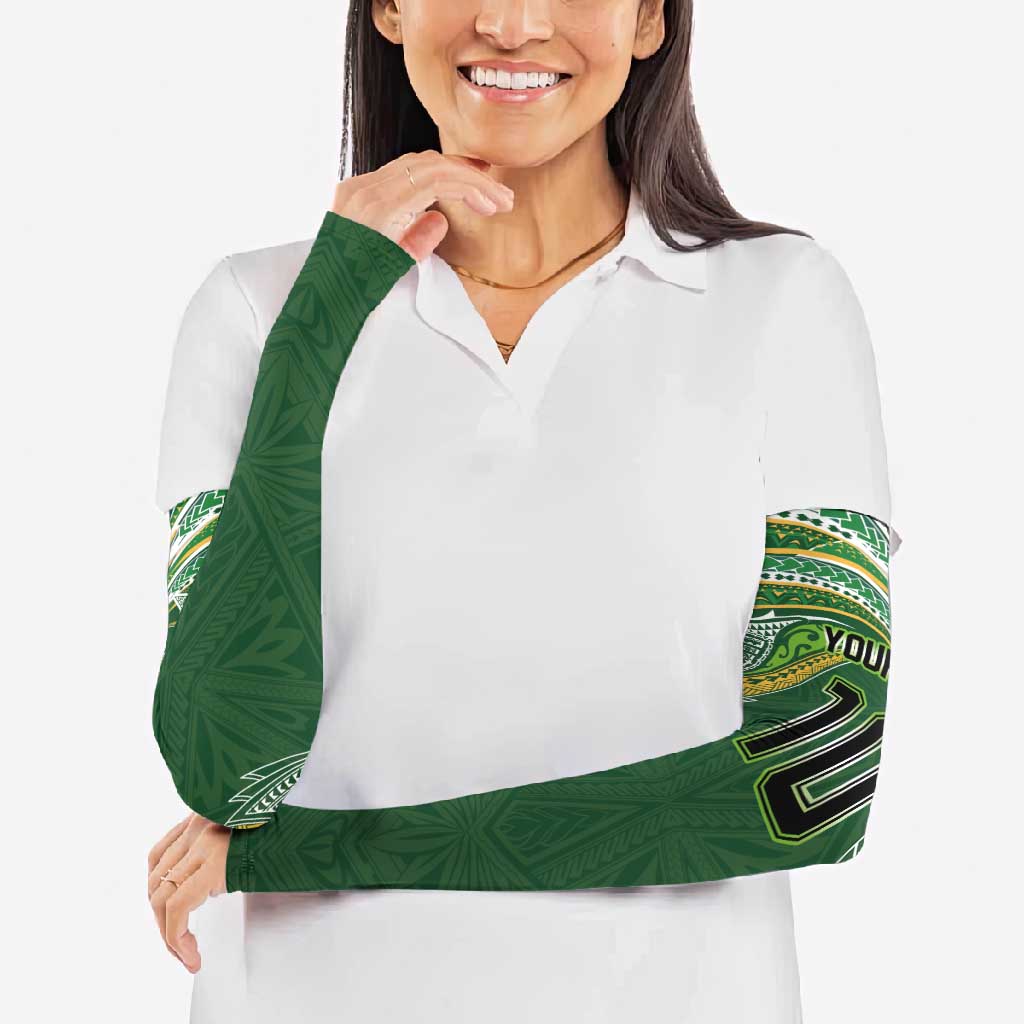 Custom Cook Islands Rugby League Arm Sleeves Tatau Tribal Motifs-Dark Green Color LT03 - Polynesian Pride