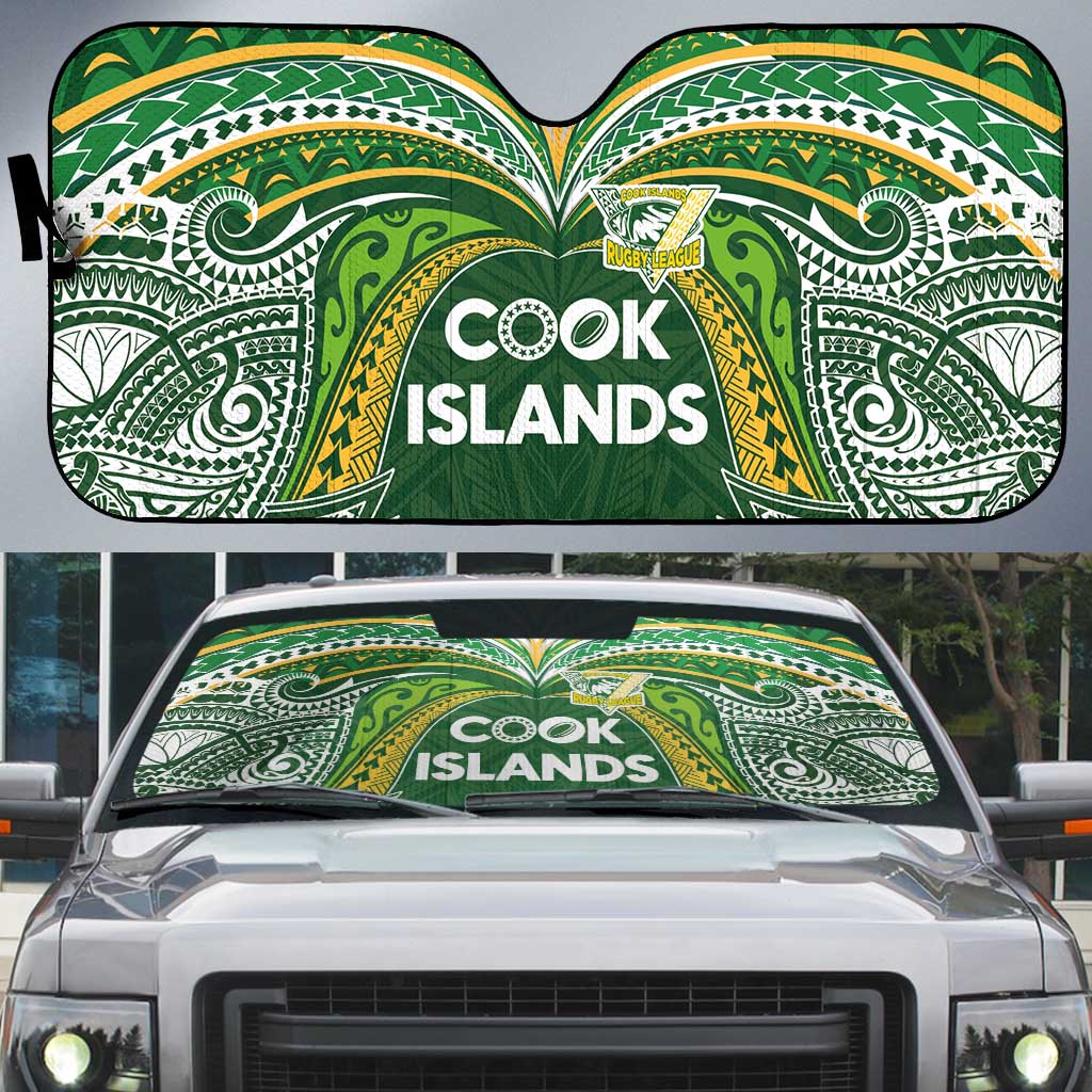 Cook Islands Rugby League Auto Sun Shade Tatau Tribal Motifs-Dark Green Color LT03 Green - Polynesian Pride