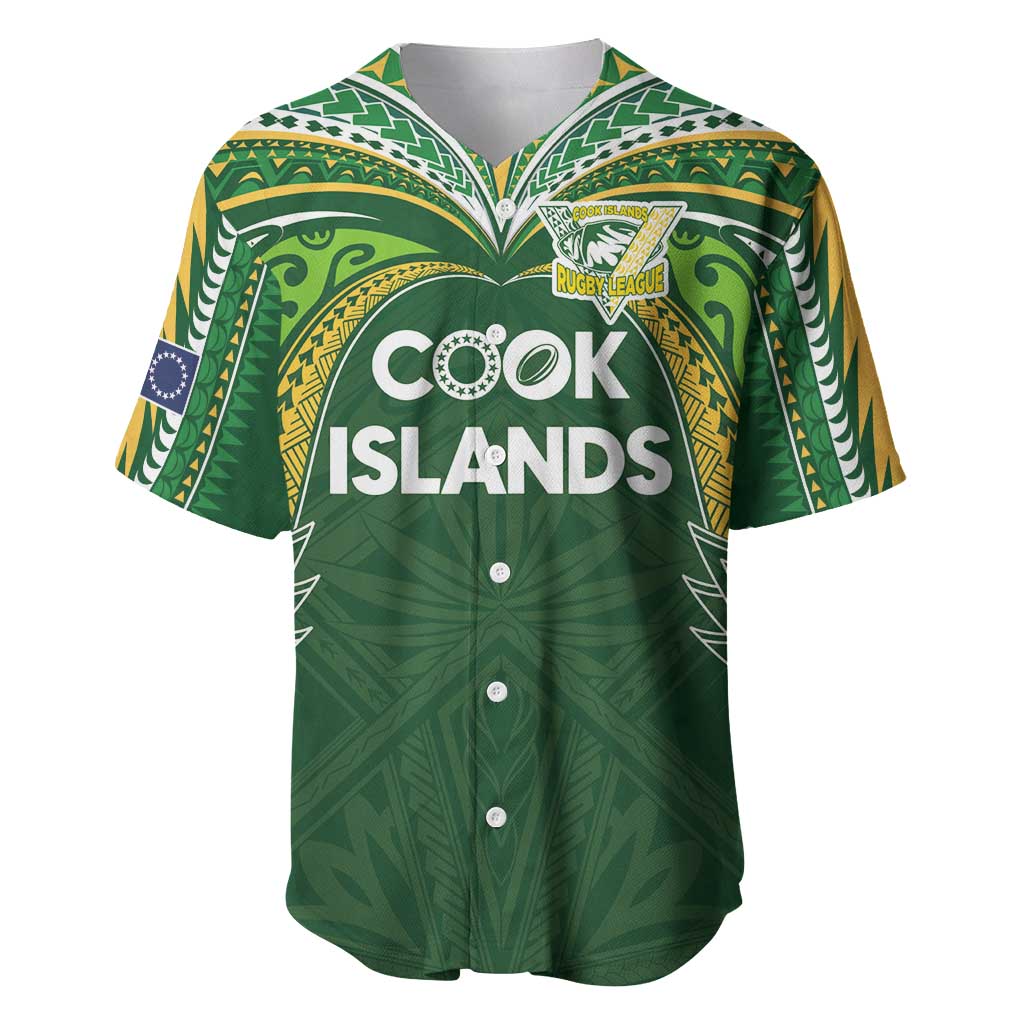 Custom Cook Islands Rugby League Baseball Jersey Tatau Tribal Motifs-Dark Green Color - Polynesian Pride