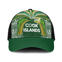 Cook Islands Rugby League Baseball Net Cap Tatau Tribal Motifs-Dark Green Color LT03 One Size Black Green - Polynesian Pride