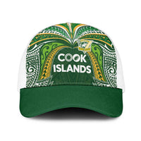 Cook Islands Rugby League Baseball Net Cap Tatau Tribal Motifs-Dark Green Color LT03 One Size White Green - Polynesian Pride