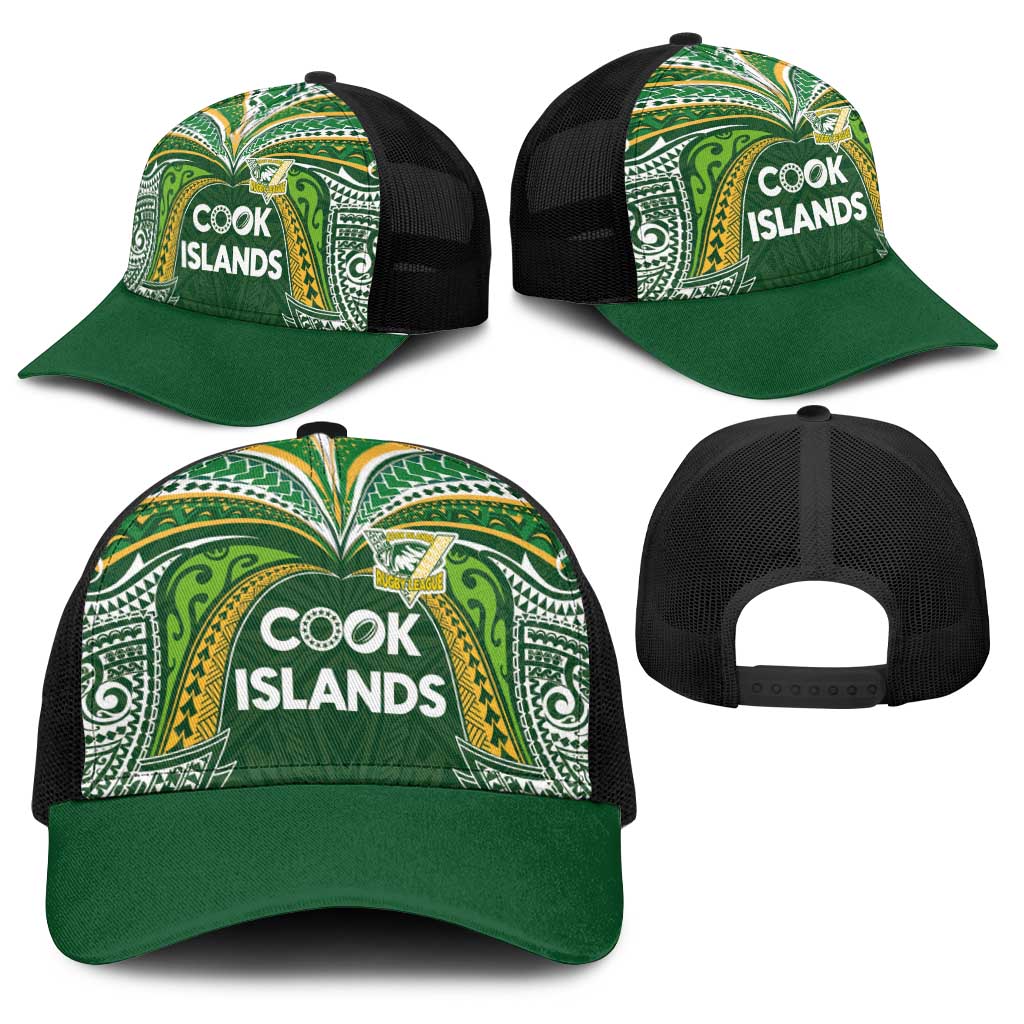 Cook Islands Rugby League Baseball Net Cap Tatau Tribal Motifs-Dark Green Color LT03 - Polynesian Pride
