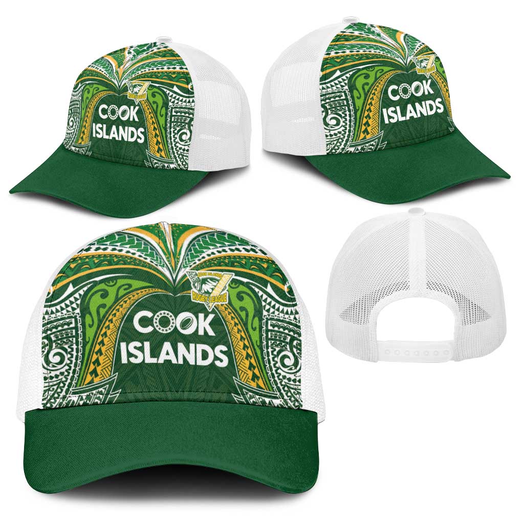 Cook Islands Rugby League Baseball Net Cap Tatau Tribal Motifs-Dark Green Color LT03 - Polynesian Pride