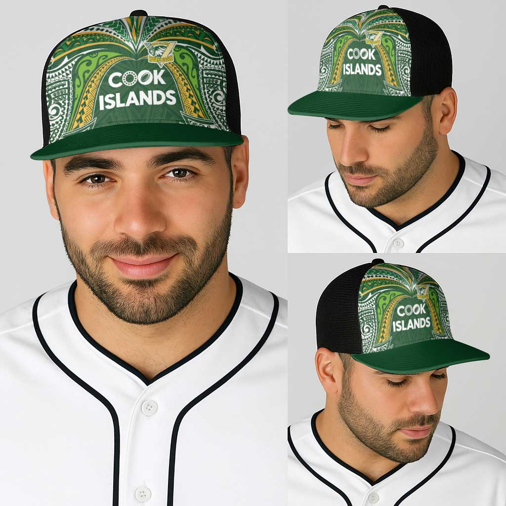Cook Islands Rugby League Baseball Net Cap Tatau Tribal Motifs-Dark Green Color LT03 - Polynesian Pride