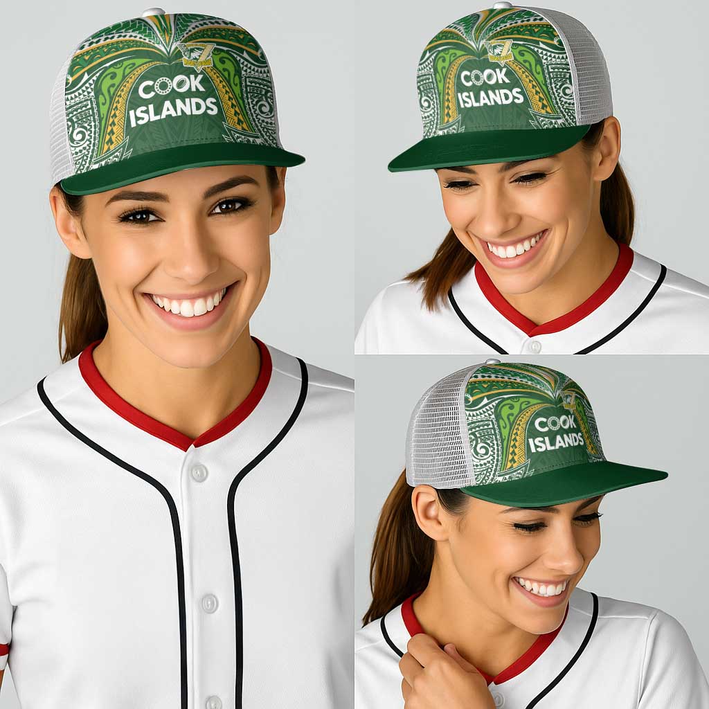 Cook Islands Rugby League Baseball Net Cap Tatau Tribal Motifs-Dark Green Color LT03 - Polynesian Pride