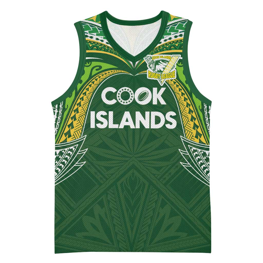 Custom Cook Islands Rugby League Basketball Jersey - Tatau Tribal Motifs Dark Green LT03 Unisex Green - Polynesian Pride