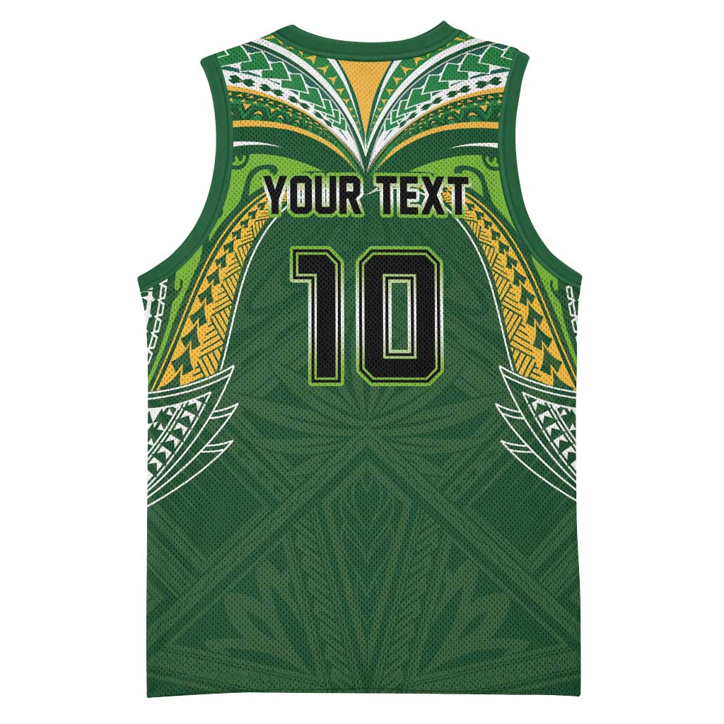 Custom Cook Islands Rugby League Basketball Jersey - Tatau Tribal Motifs Dark Green LT03 - Polynesian Pride