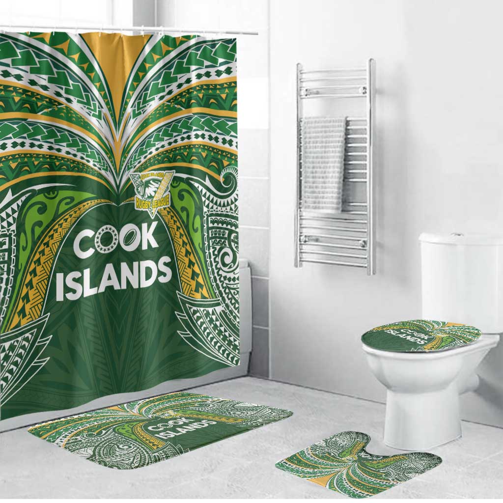 Cook Islands Rugby League Bathroom Set Tatau Tribal Motifs-Dark Green Color LT03 Bathroom Set (4 pcs) Green - Polynesian Pride