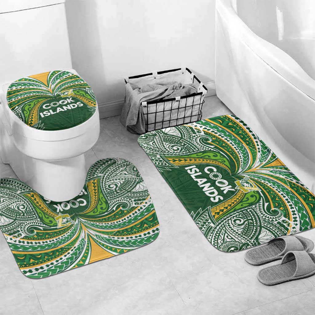 Cook Islands Rugby League Bathroom Set Tatau Tribal Motifs-Dark Green Color LT03 Mat Set Only (3 pcs) One Size Green - Polynesian Pride