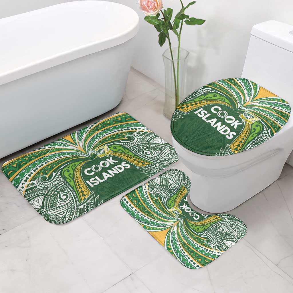Cook Islands Rugby League Bathroom Set Tatau Tribal Motifs-Dark Green Color LT03 - Polynesian Pride