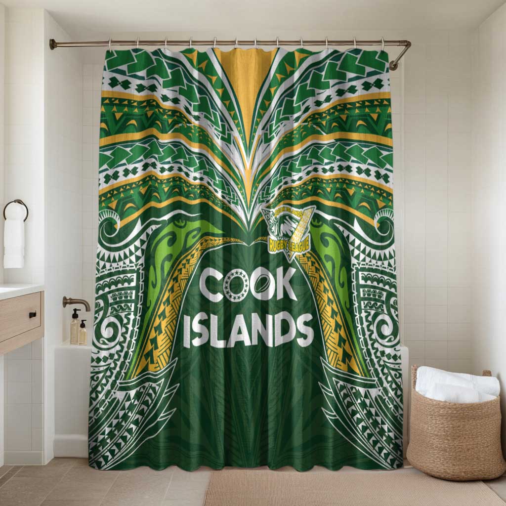 Cook Islands Rugby League Bathroom Set Tatau Tribal Motifs-Dark Green Color LT03 Shower Curtain Only Green - Polynesian Pride