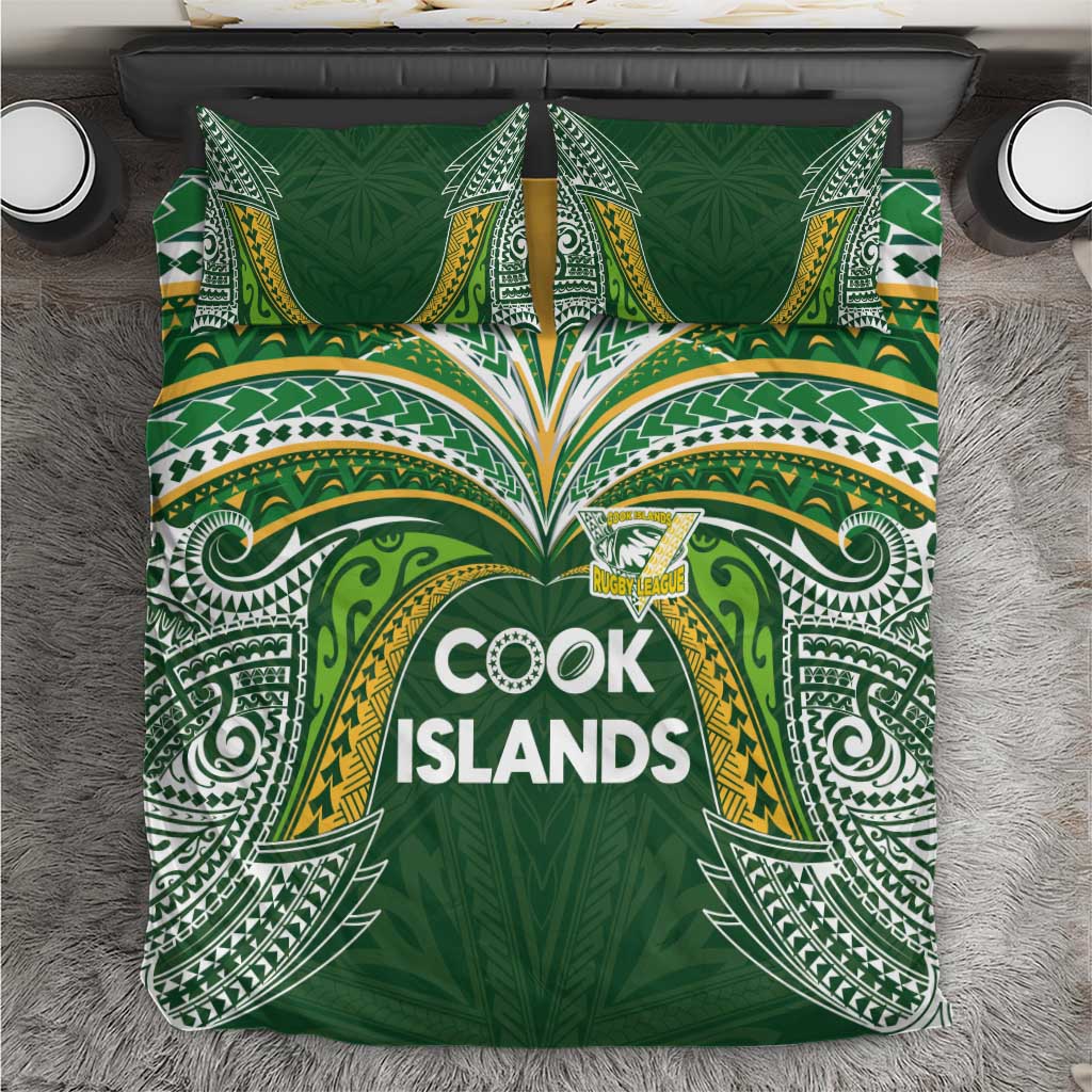 Cook Islands Rugby League Bedding Set Tatau Tribal Motifs-Dark Green Color LT03 Green - Polynesian Pride