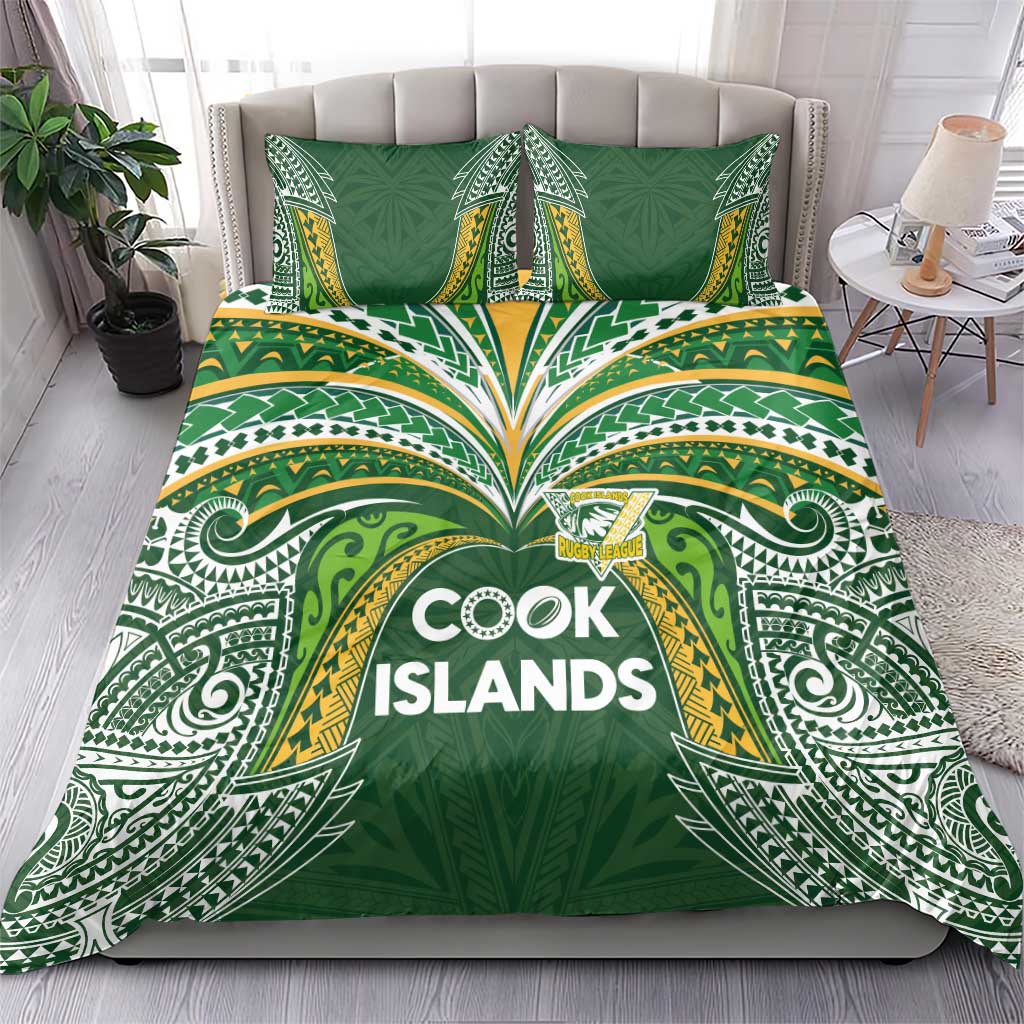 Cook Islands Rugby League Bedding Set Tatau Tribal Motifs-Dark Green Color LT03 - Polynesian Pride