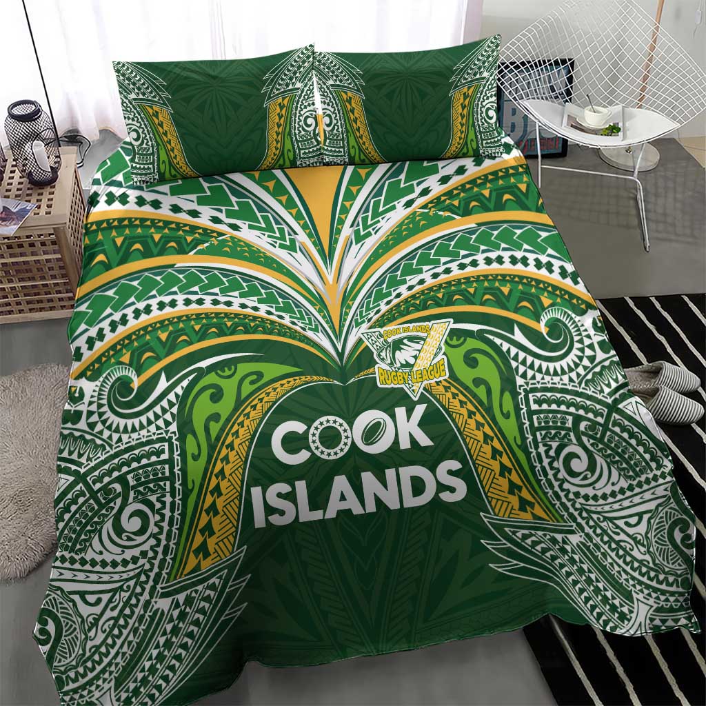 Cook Islands Rugby League Bedding Set Tatau Tribal Motifs-Dark Green Color LT03 - Polynesian Pride