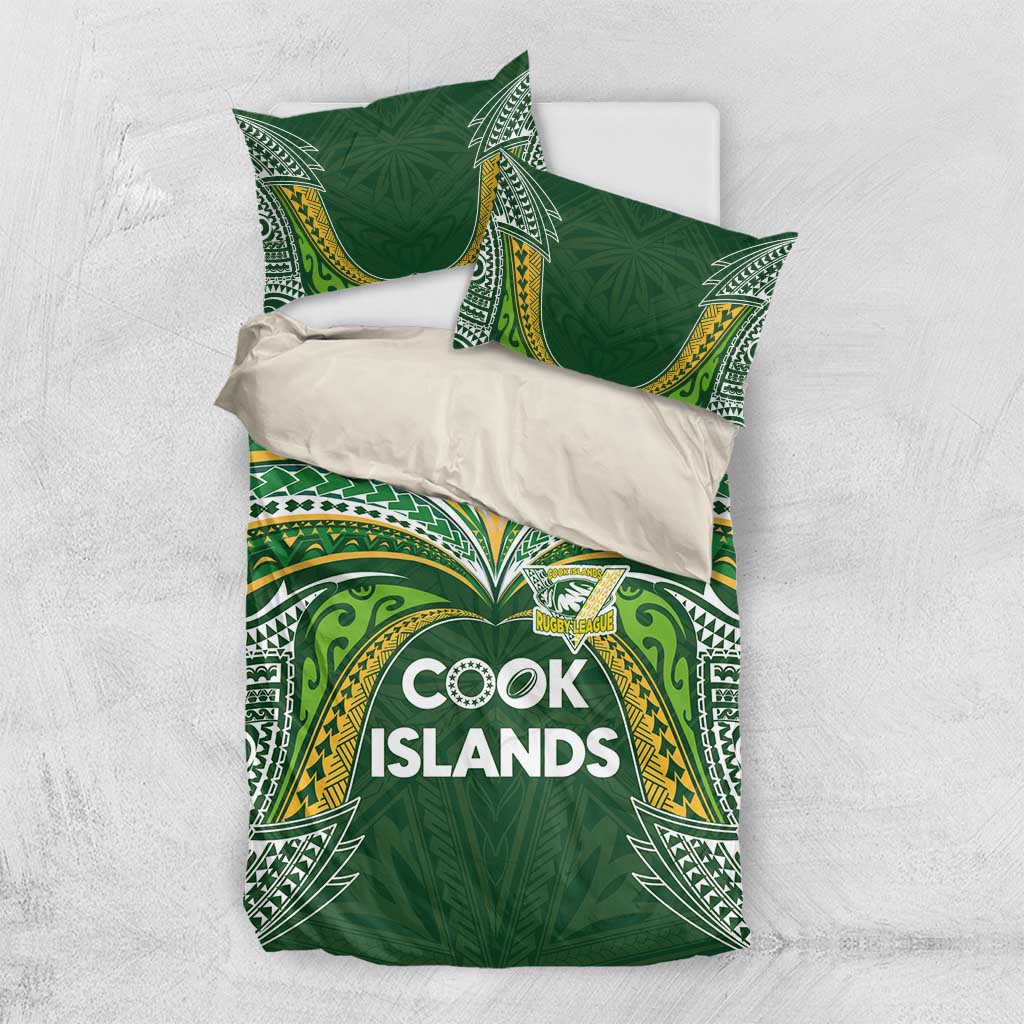Cook Islands Rugby League Bedding Set Tatau Tribal Motifs-Dark Green Color LT03 US Twin 172cm x 218cm Green - Polynesian Pride