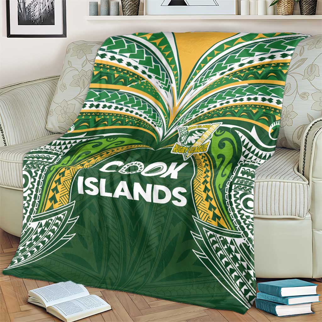 Cook Islands Rugby League Blanket Tatau Tribal Motifs-Dark Green Color LT03 - Polynesian Pride