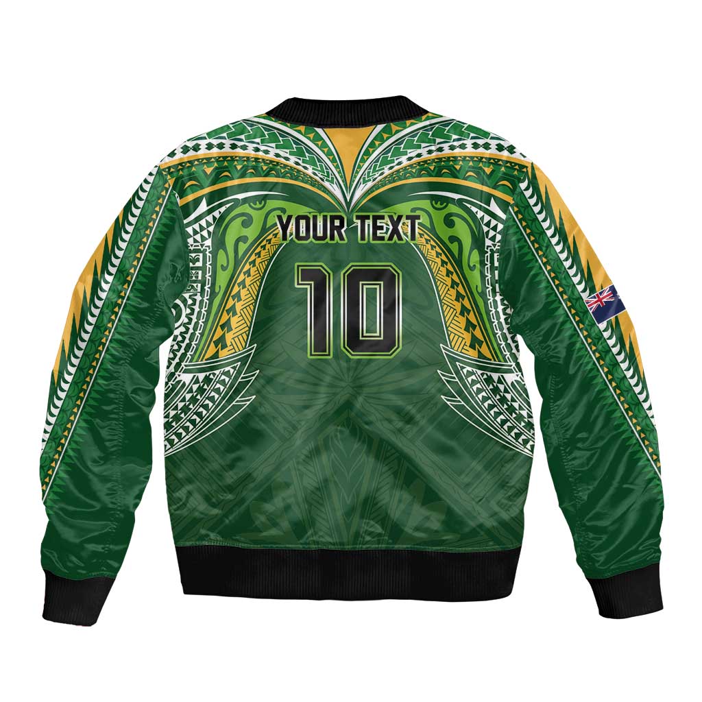 Custom Cook Islands Rugby League Bomber Jacket Tatau Tribal Motifs-Dark Green Color LT03 - Polynesian Pride