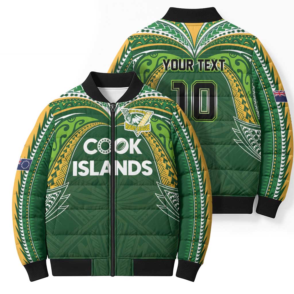 Custom Cook Islands Rugby League Bomber Puffer Jacket Tatau Tribal Motifs-Dark Green Color LT03 - Polynesian Pride