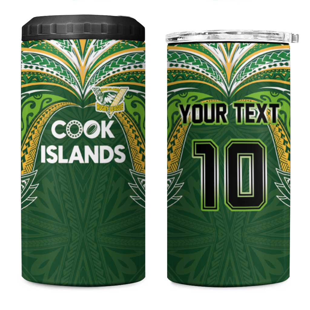 Custom Cook Islands Rugby League 4 in 1 Can Cooler Tumbler Tatau Tribal Motifs-Dark Green Color LT03 One Size: 16 oz Green - Polynesian Pride