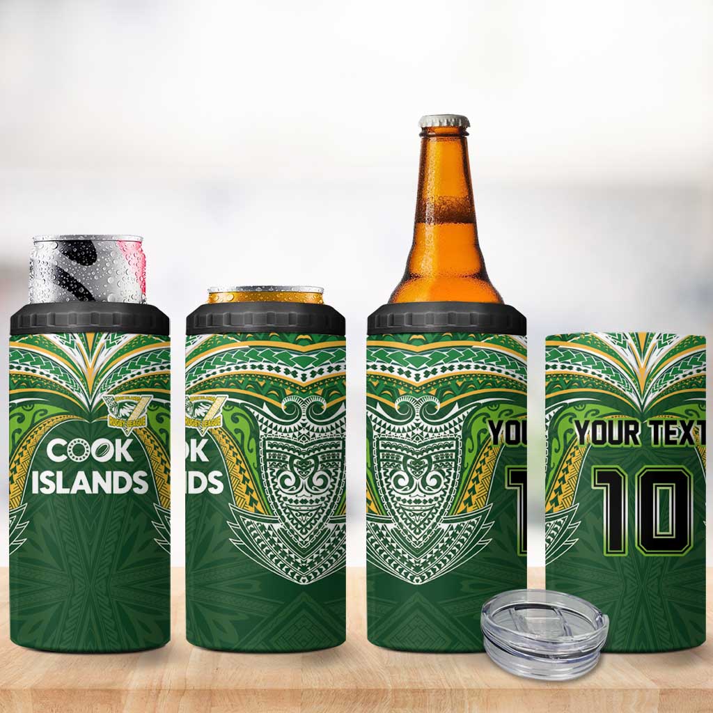 Custom Cook Islands Rugby League 4 in 1 Can Cooler Tumbler Tatau Tribal Motifs-Dark Green Color LT03 - Polynesian Pride