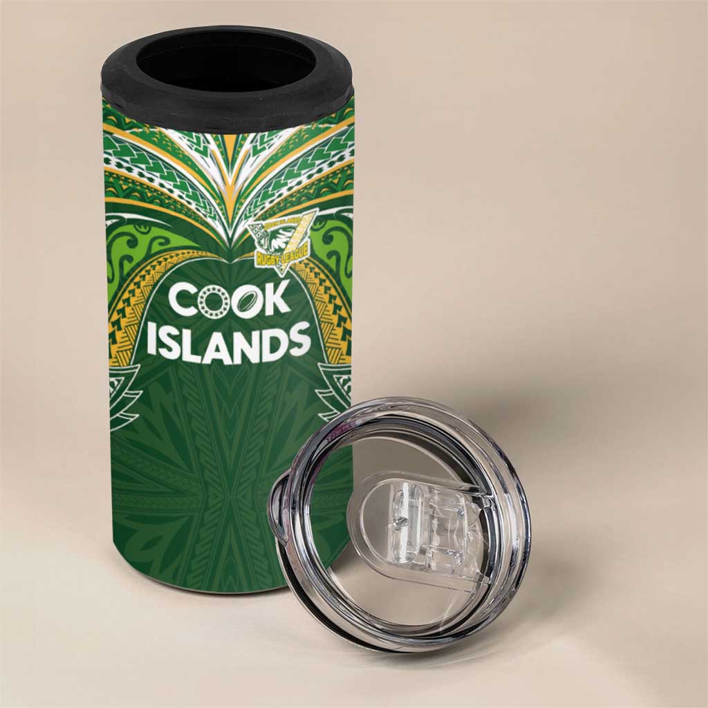 Custom Cook Islands Rugby League 4 in 1 Can Cooler Tumbler Tatau Tribal Motifs-Dark Green Color LT03 - Polynesian Pride