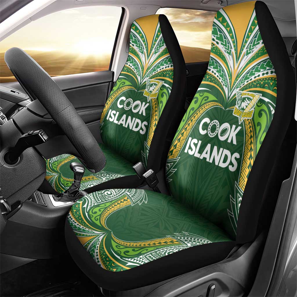 Cook Islands Rugby League Car Seat Cover Tatau Tribal Motifs-Dark Green Color LT03 - Polynesian Pride
