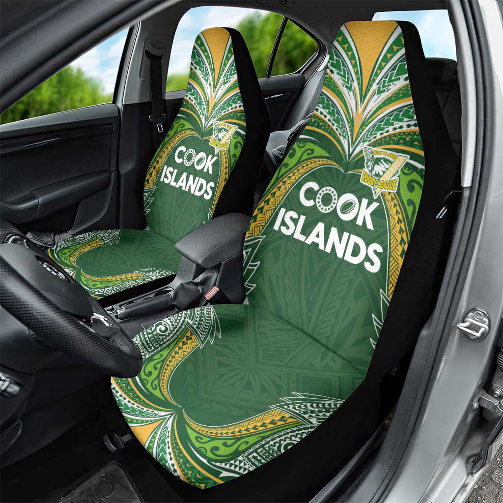 Cook Islands Rugby League Car Seat Cover Tatau Tribal Motifs-Dark Green Color LT03 - Polynesian Pride