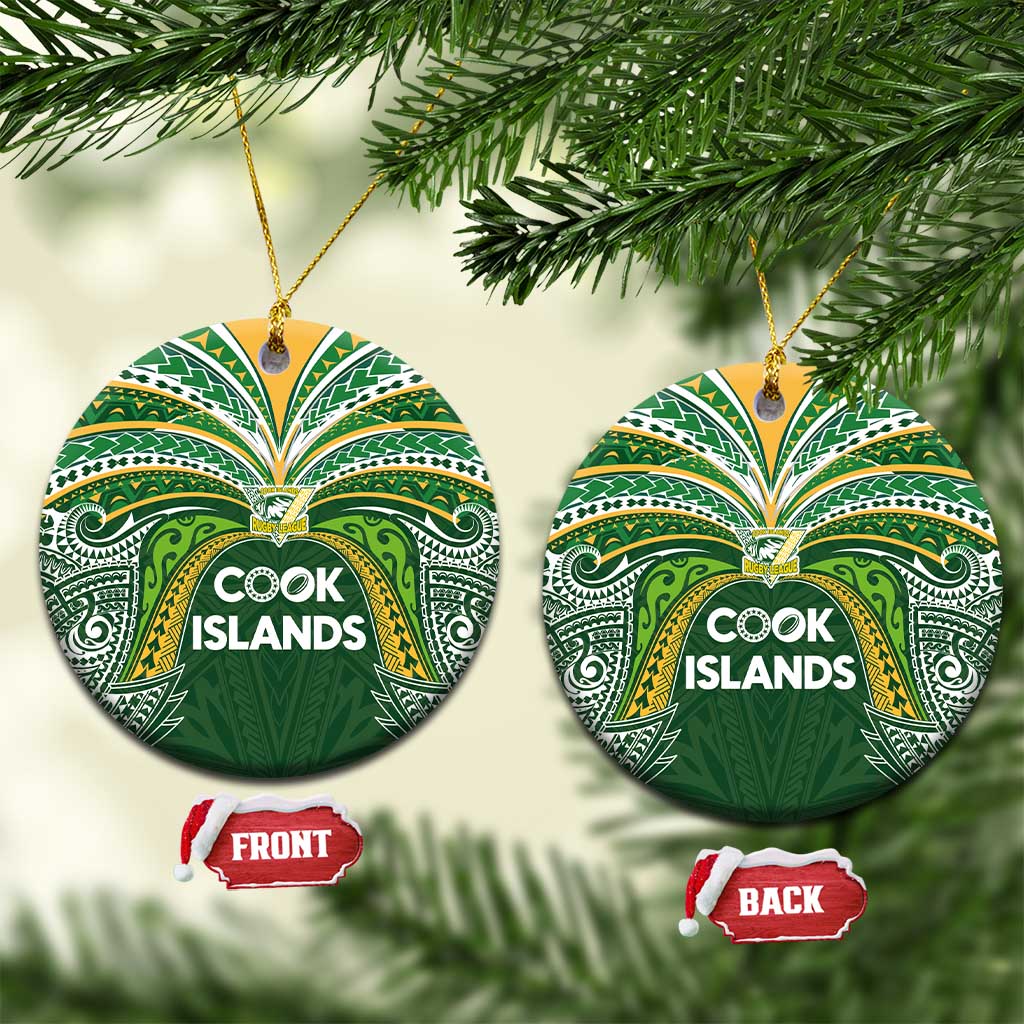 Cook Islands Rugby League Ceramic Ornament Tatau Tribal Motifs-Dark Green Color LT03 Circle Green - Polynesian Pride