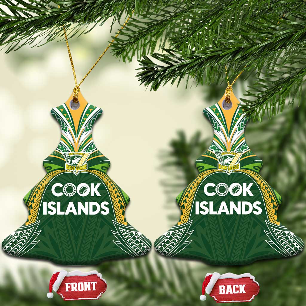 Cook Islands Rugby League Ceramic Ornament Tatau Tribal Motifs-Dark Green Color LT03 Christmas Tree Green - Polynesian Pride