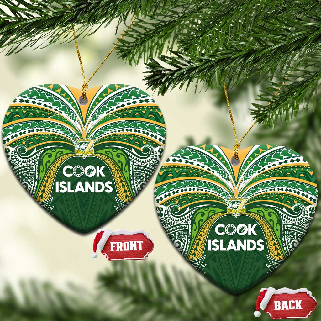 Cook Islands Rugby League Ceramic Ornament Tatau Tribal Motifs-Dark Green Color LT03 Heart Green - Polynesian Pride