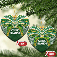 Cook Islands Rugby League Ceramic Ornament Tatau Tribal Motifs-Dark Green Color LT03 Heart Green - Polynesian Pride