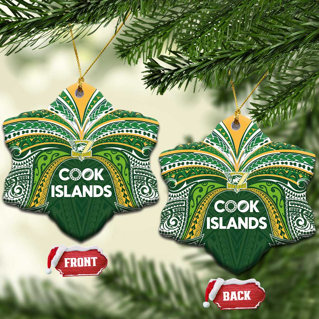 Cook Islands Rugby League Ceramic Ornament Tatau Tribal Motifs-Dark Green Color LT03 Snow Flake Green - Polynesian Pride