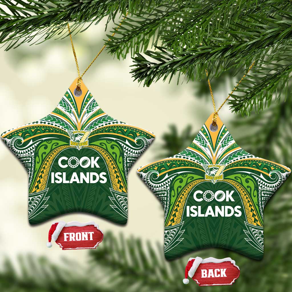 Cook Islands Rugby League Ceramic Ornament Tatau Tribal Motifs-Dark Green Color LT03 Star Green - Polynesian Pride