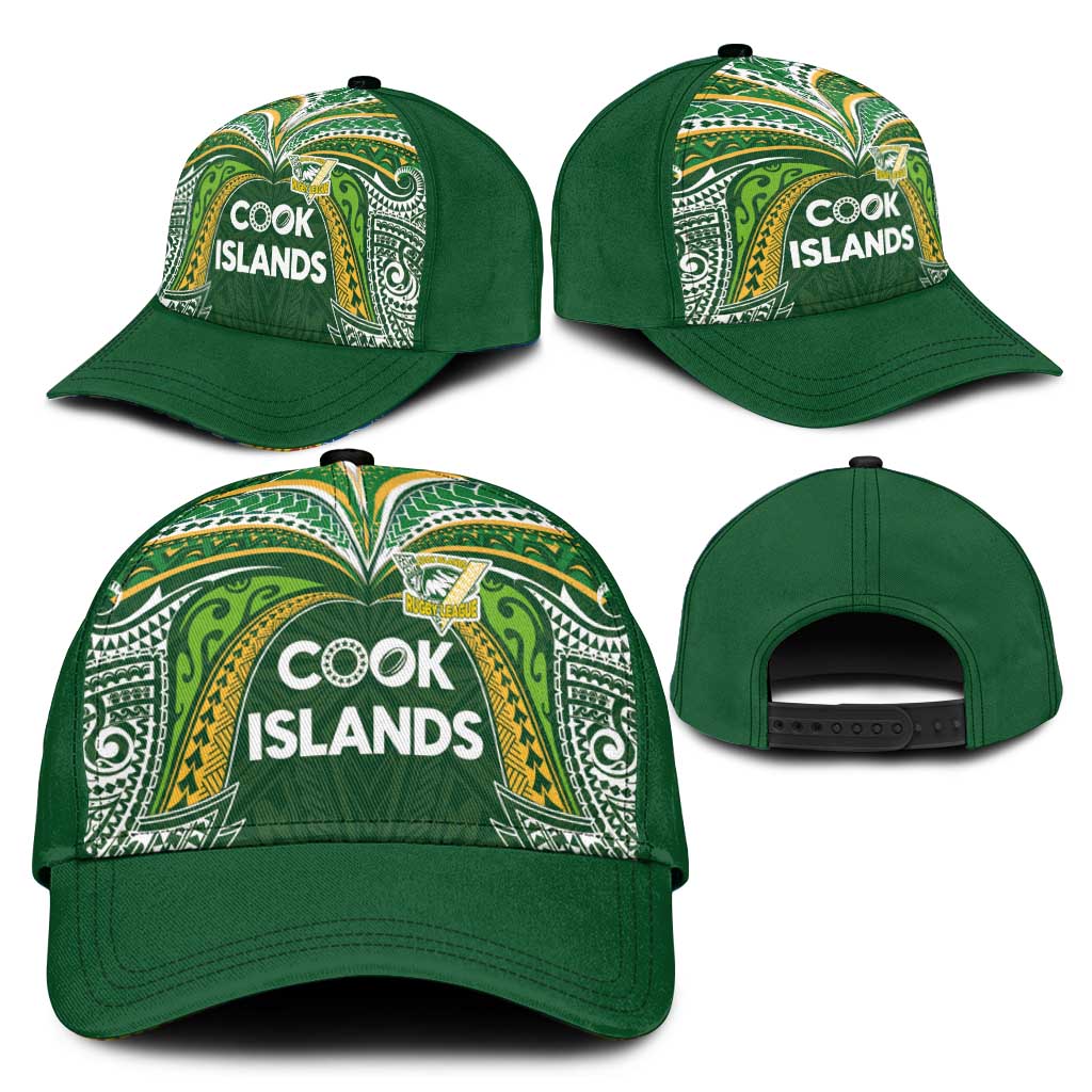 Cook Islands Rugby League Classic Cap Tatau Tribal Motifs-Dark Green Color LT03 - Polynesian Pride