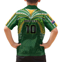 Custom Cook Islands Rugby League Family Matching Long Sleeve Bodycon Dress and Hawaiian Shirt Tatau Tribal Motifs-Dark Green Color LT03 - Polynesian Pride