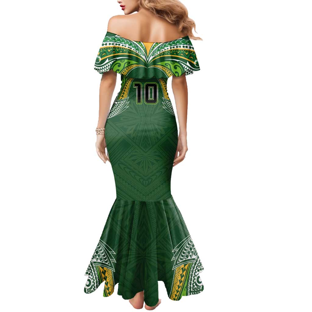Custom Cook Islands Rugby League Family Matching Mermaid Dress and Hawaiian Shirt Tatau Tribal Motifs-Dark Green Color LT03 - Polynesian Pride