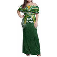 Custom Cook Islands Rugby League Family Matching Off Shoulder Maxi Dress and Hawaiian Shirt Tatau Tribal Motifs-Dark Green Color LT03 Mom's Dress Green - Polynesian Pride