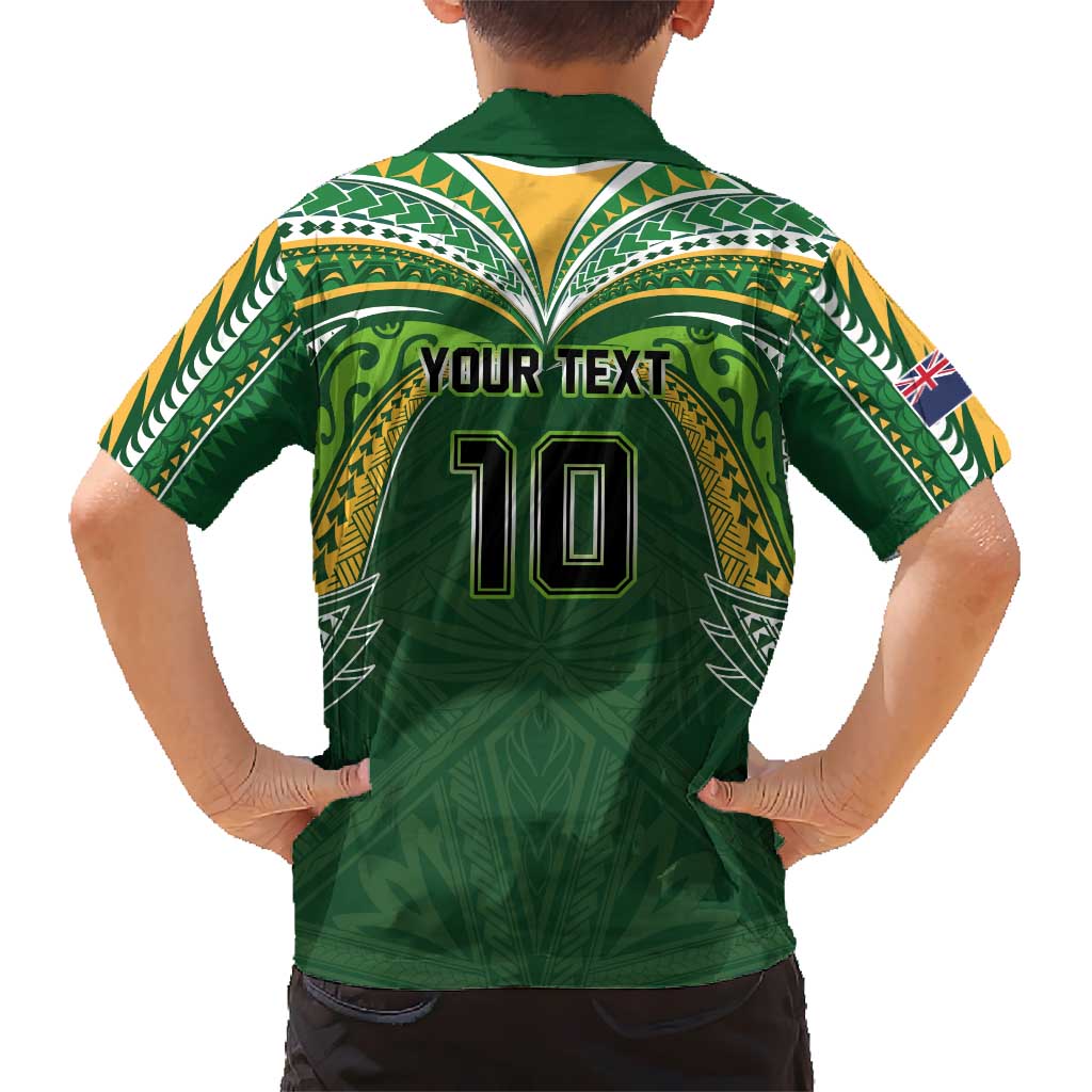 Custom Cook Islands Rugby League Family Matching Short Sleeve Bodycon Dress and Hawaiian Shirt Tatau Tribal Motifs-Dark Green Color LT03 - Polynesian Pride