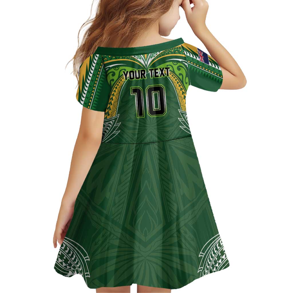 Custom Cook Islands Rugby League Family Matching Summer Maxi Dress and Hawaiian Shirt Tatau Tribal Motifs-Dark Green Color LT03 - Polynesian Pride
