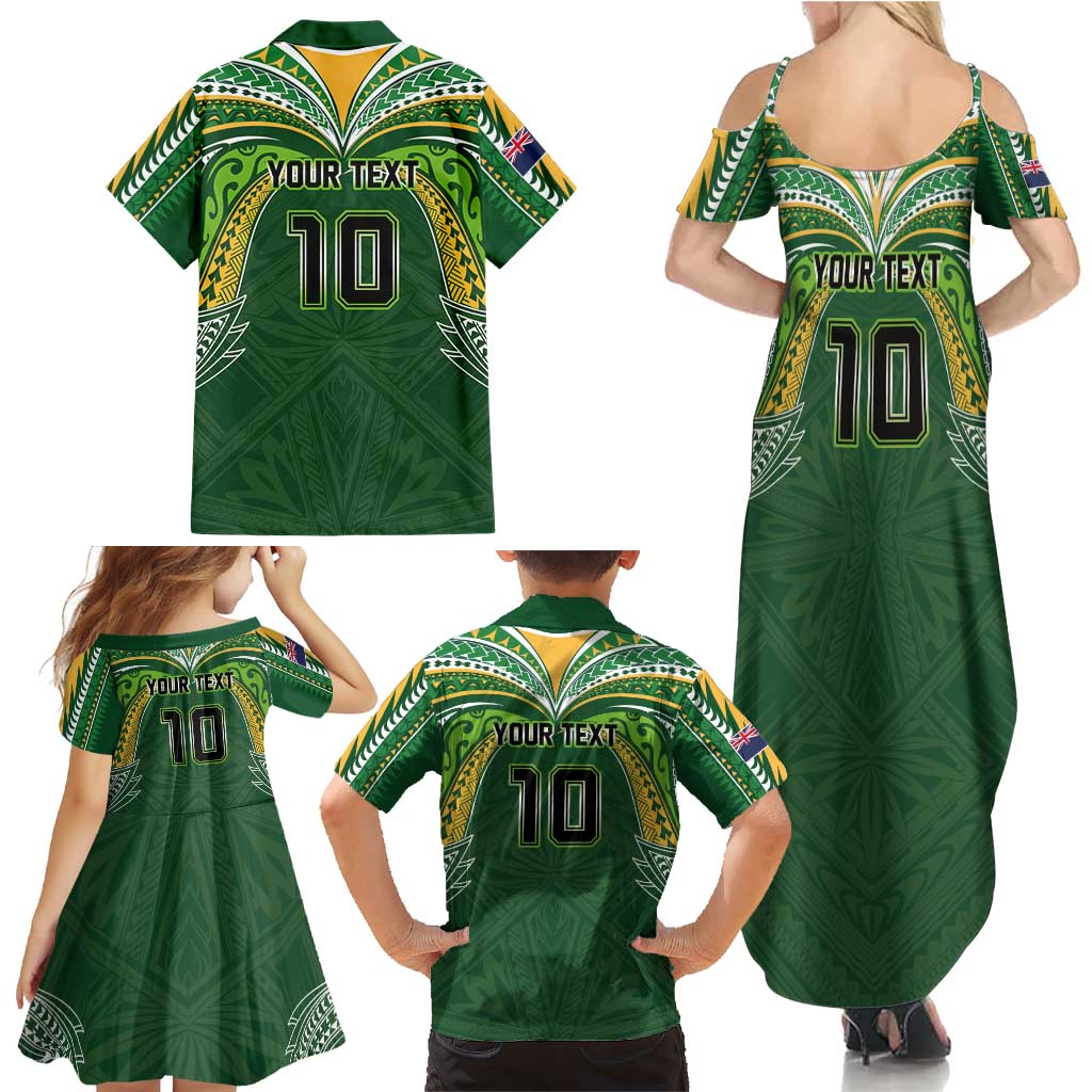 Custom Cook Islands Rugby League Family Matching Summer Maxi Dress and Hawaiian Shirt Tatau Tribal Motifs-Dark Green Color LT03 - Polynesian Pride
