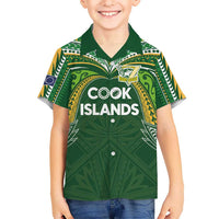 Custom Cook Islands Rugby League Family Matching Summer Maxi Dress and Hawaiian Shirt Tatau Tribal Motifs-Dark Green Color LT03 Son's Shirt Green - Polynesian Pride
