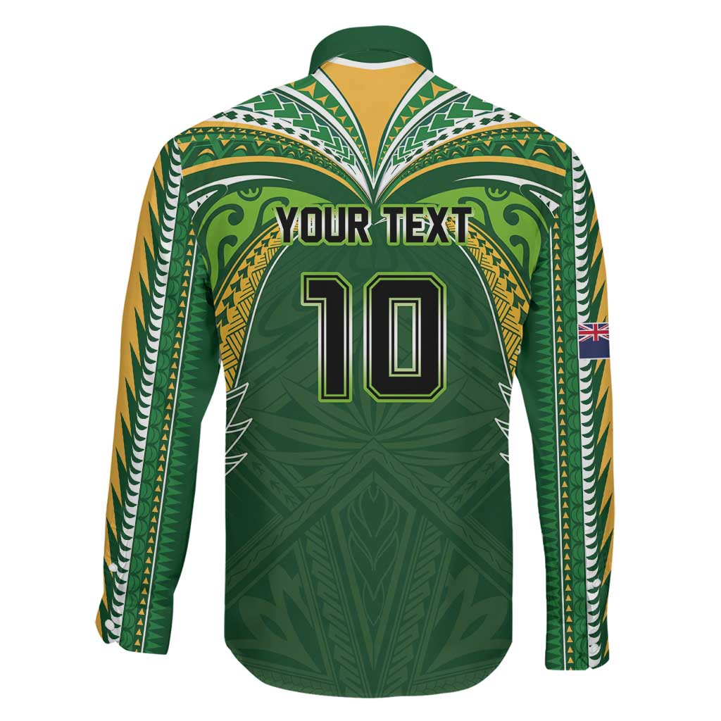 Custom Cook Islands Rugby League Family Matching Tank Maxi Dress and Hawaiian Shirt Tatau Tribal Motifs-Dark Green Color LT03 - Polynesian Pride